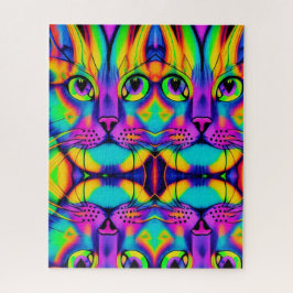 Psychedelic cat illusion purple fuchsia green  ジグソーパズル