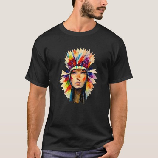 Psychedelic Colorful Headdress Native American Ind Tシャツ (正面)