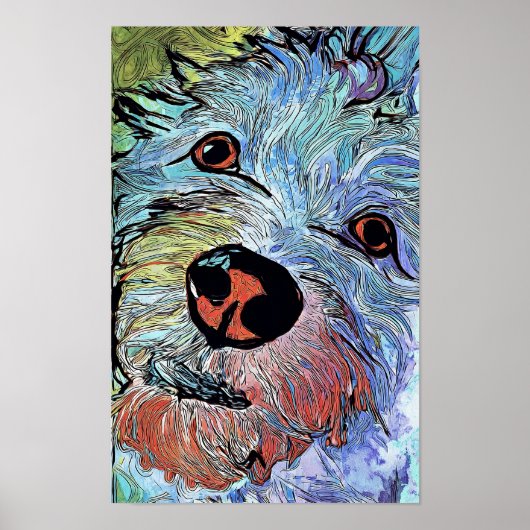 Psychedelic Colorful Westie Dog Art Portrait ポスター (正面)