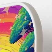 Psychedelic Dolphin Joy – Rainbow Water Scene ピックルボールラケット (左詳細)