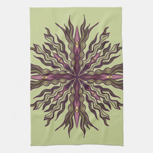 Psychedelic Eye Plant - Surreal Botanical Mandala キッチンタオル (縦)