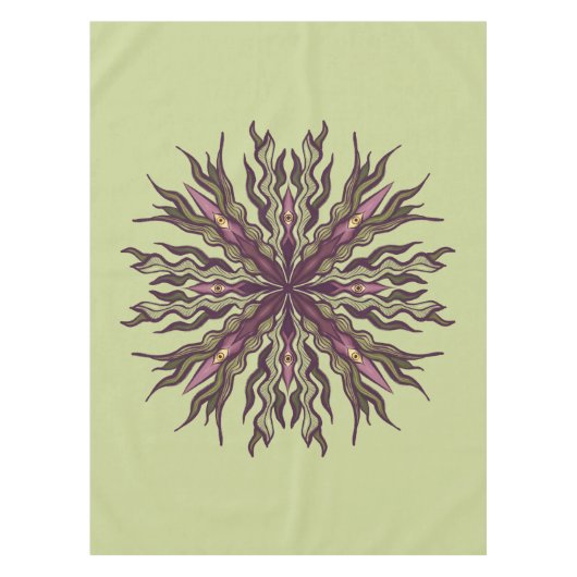 Psychedelic Eye Plant - Surreal Botanical Mandala テーブルクロス (正面)