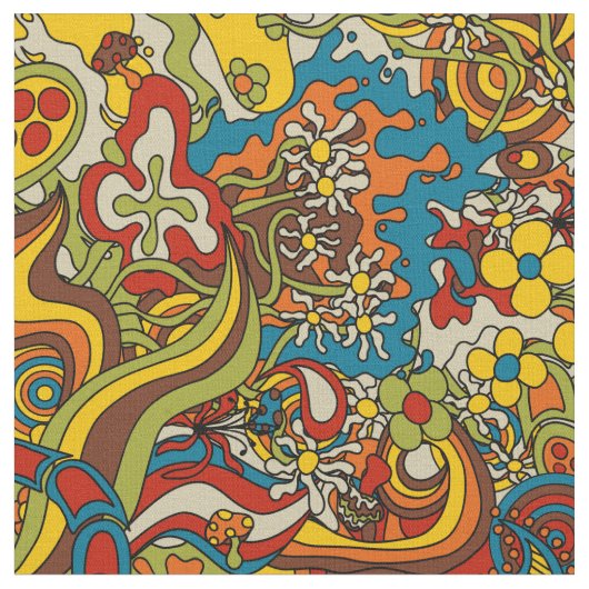 psychedelic flow, retro 70s fabric ファブリック (クローズアップ)