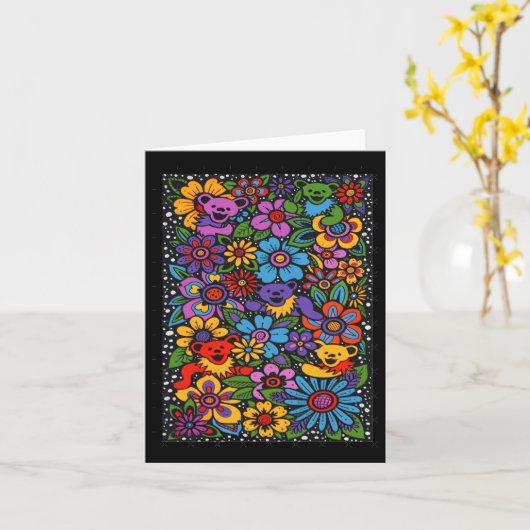 Psychedelic Flowers Dancing Bears Coloured Gratefu カード (黄色い花)