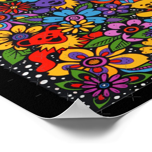 Psychedelic Flowers Dancing Bears Coloured Gratefu ポスター (角)