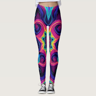 Psychedelic Fractal Leggings with Neon Mandala Art レギンス