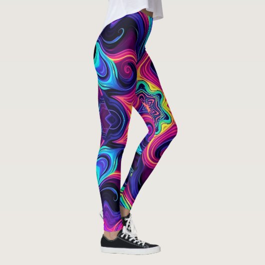Psychedelic Fractal Leggings with Neon Mandala Art レギンス (右)
