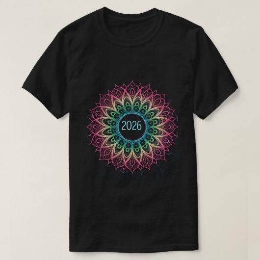 Psychedelic Fractal Mandala 2026 Design with Neon Tシャツ (デザイン正面)