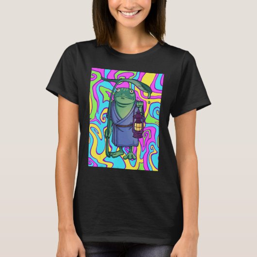 Psychedelic Frog With Lantern Traveling The Trippy Tシャツ (正面)