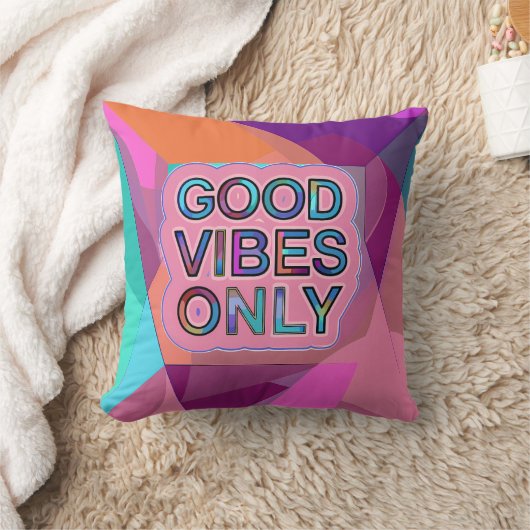 Psychedelic "Good Vibes Only" Text Graphic クッション (ブランケット)