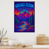 Psychedelic Grand Teton ポスター (キッチン)