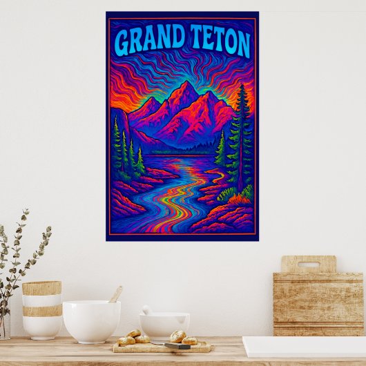 Psychedelic Grand Teton ポスター (キッチン)