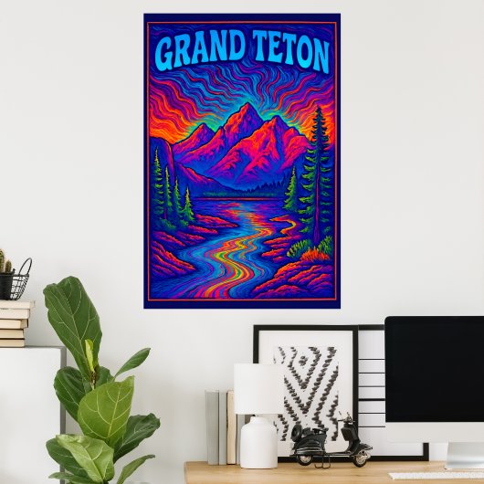 Psychedelic Grand Teton ポスター (ホームオフィス)