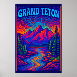 Psychedelic Grand Teton ポスター
