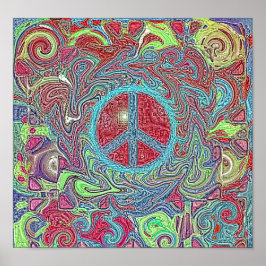 Psychedelic Groovy Trippy Peace Sign ポスター
