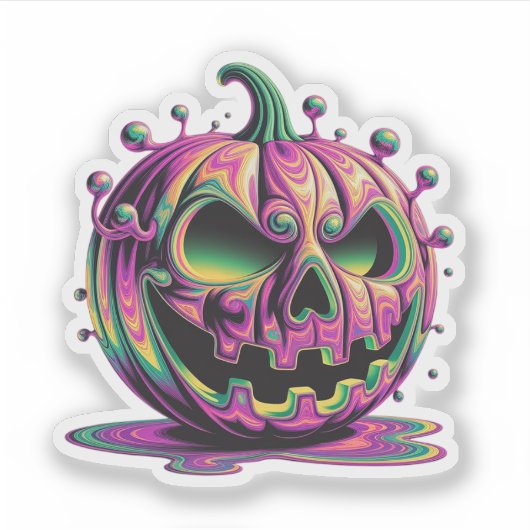 Psychedelic Grumpy Pumpkin Halloween Sticker シール (正面)