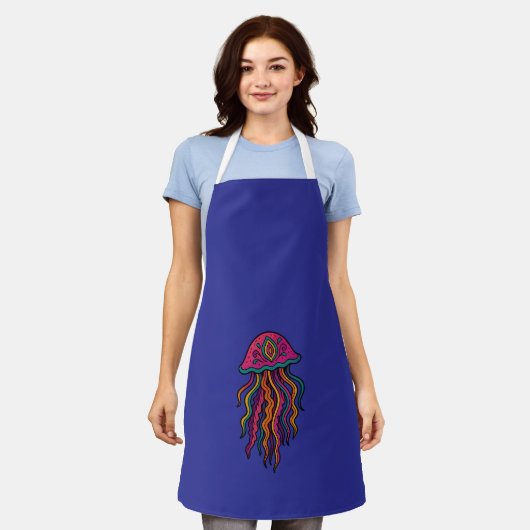 Psychedelic Jellyfish Apron | Bold Ocean Vibes エプロン (着用した状態)