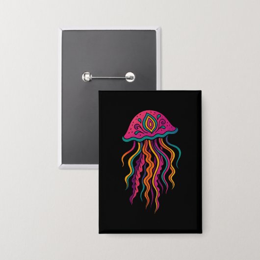 Psychedelic Jellyfish Button – Ocean Vibes 缶バッジ (正面/裏面)