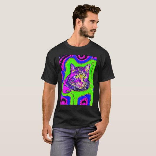 Psychedelic Kitty Kitten Lover In Cat Art Style_1 Tシャツ (正面フル)