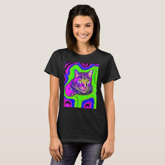 Psychedelic Kitty Kitten Lover In Cat Art Style_1 Tシャツ (正面フル)