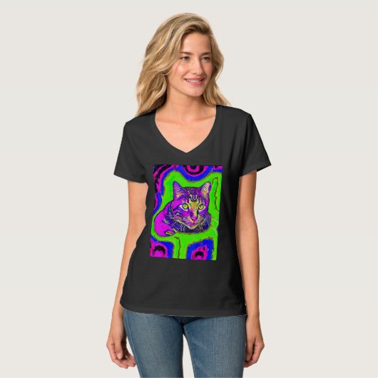Psychedelic Kitty Kitten Lover In Cat Art Style_1 Tシャツ (正面フル)