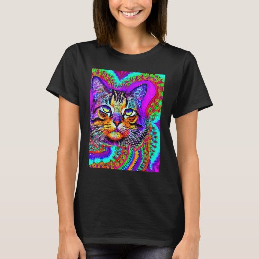 Psychedelic Kitty Kitten Lover In Cat Art Style_3 Tシャツ (正面)