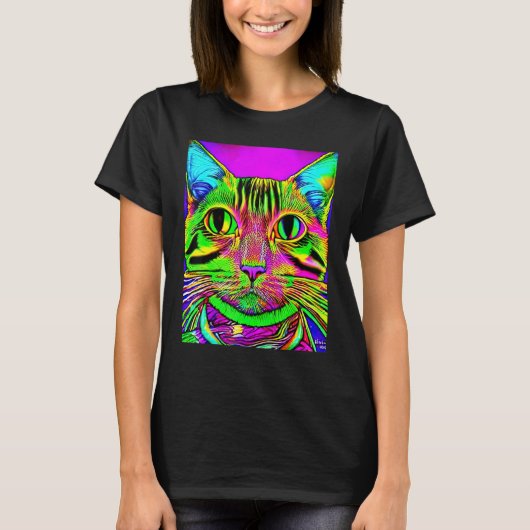 Psychedelic Kitty Kitten Lover In Cat Art Style Tシャツ (正面)