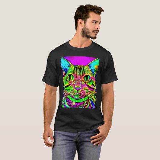 Psychedelic Kitty Kitten Lover In Cat Art Style Tシャツ (正面フル)