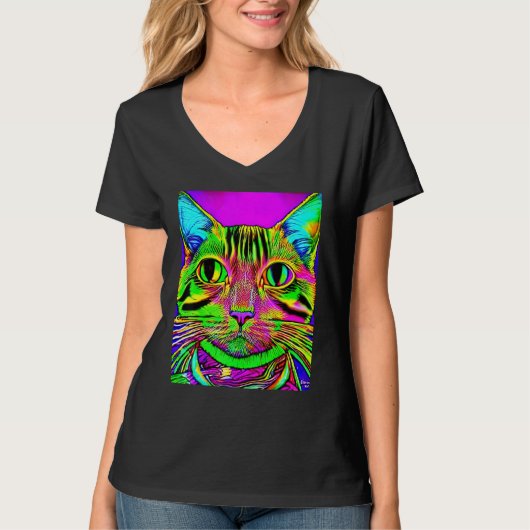 Psychedelic Kitty Kitten Lover In Cat Art Style Tシャツ (正面)