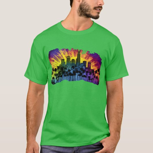 Psychedelic Los Angele A tie dye Surreal Cityscape Tシャツ (正面)