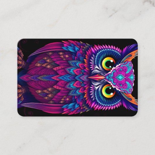 Psychedelic Magenta & Blue Owl | Trippy Abstract  名刺 (正面)
