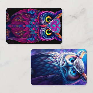 Psychedelic Magenta & Blue Owl | Trippy Abstract  名刺