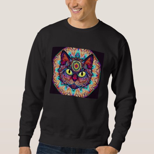 Psychedelic Mandala Cat スウェットシャツ (正面)