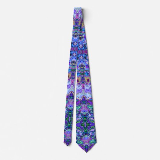 Psychedelic Marbled Tie-dye Purple Teal Pattern ネクタイ (裏面)