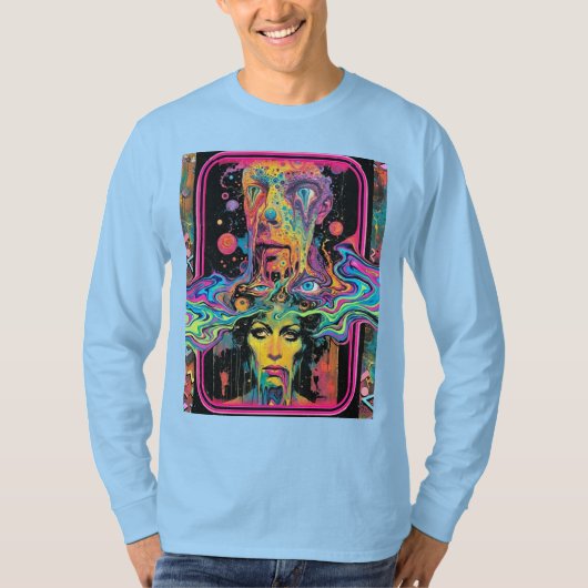 Psychedelic Melting Faces – Neon Surreal Pop Art Tシャツ (正面)