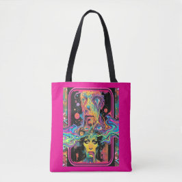 Psychedelic Melting Faces Pink All Over Print Tote トートバッグ