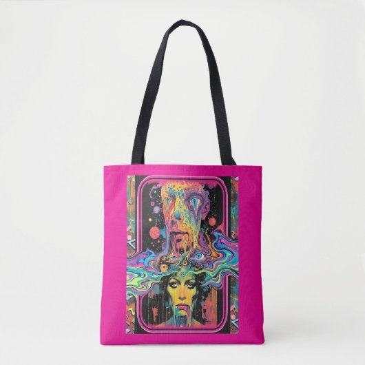 Psychedelic Melting Faces Pink All Over Print Tote トートバッグ (正面)
