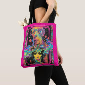 Psychedelic Melting Faces Pink All Over Print Tote トートバッグ (クローズアップ)