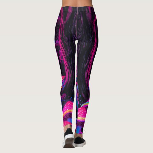 Psychedelic Mushroom Forest Leggings – Trippy Neon レギンス (裏面)