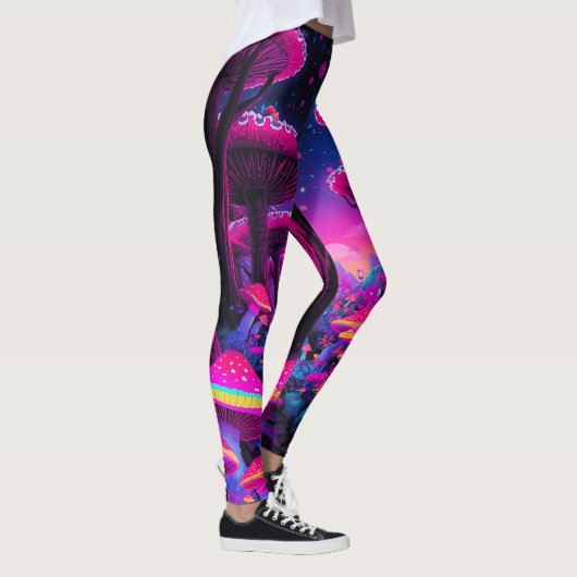 Psychedelic Mushroom Forest Leggings – Trippy Neon レギンス (右)