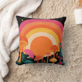 Psychedelic Mushroom Sunset – Retro Fantasy Nature クッション (ブランケット)