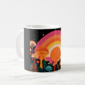 Psychedelic Mushroom Sunset – Retro Fantasy Nature コーヒーマグカップ (正面左)