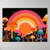 Psychedelic Mushroom Sunset – Retro Fantasy Nature ポスター (正面)