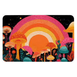 Psychedelic Mushroom Sunset – Retro Fantasy Nature マグネット