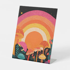 Psychedelic Mushroom Sunset – Retro Fantasy Nature 台座サイン