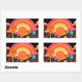Psychedelic Mushroom Sunset – Retro Fantasy Nature 長方形シール (シート)