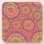 Psychedelic Neon Mandala Swirl Pattern コースター (正面)