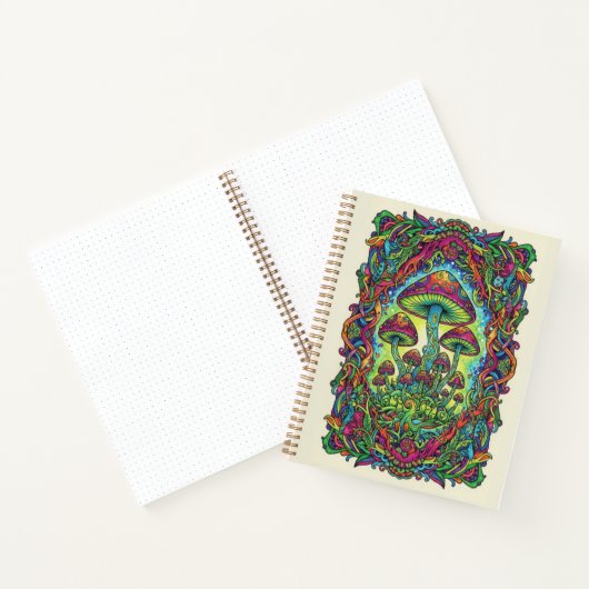Psychedelic Neon Mushroom Forest Zen tangle ノートブック (内部)