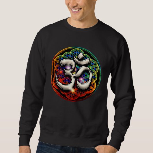 Psychedelic Om Zen Symbol Flower Of Life Buddhist  スウェットシャツ (正面)