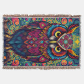 🌈 Psychedelic Owl Comfort – Boho Animal Throw Art スローブランケット (正面)